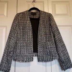Black and white fringed blazer